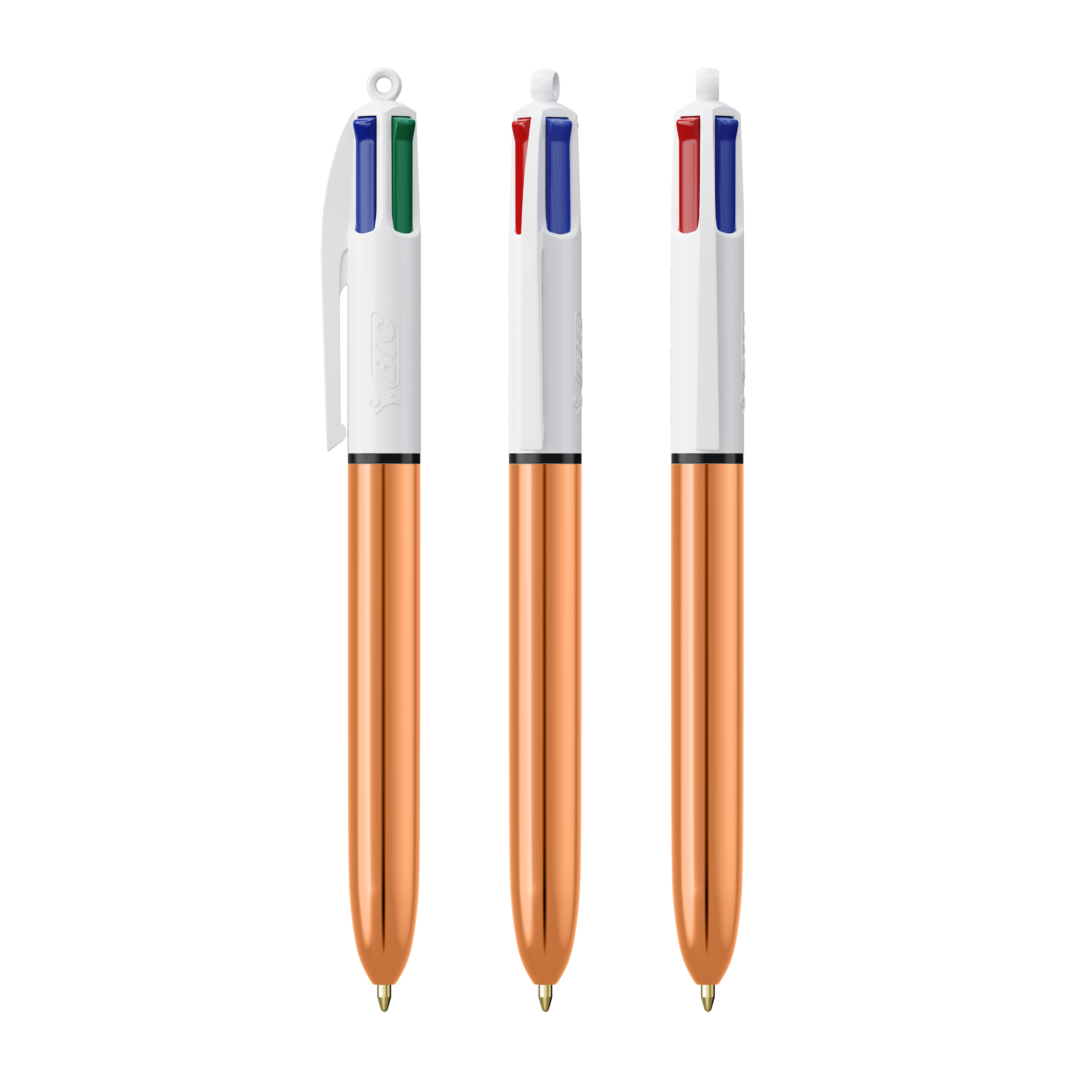 Stylo 4 couleurs publicitaire BIC® Shine avec Lanyard Blanc / Rose Gold